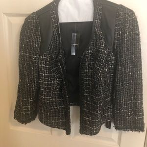Bebe tweed blazer with faux leather Trim